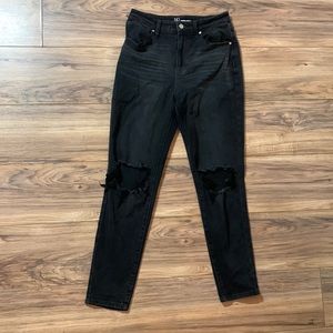 High rise black ripped jeans